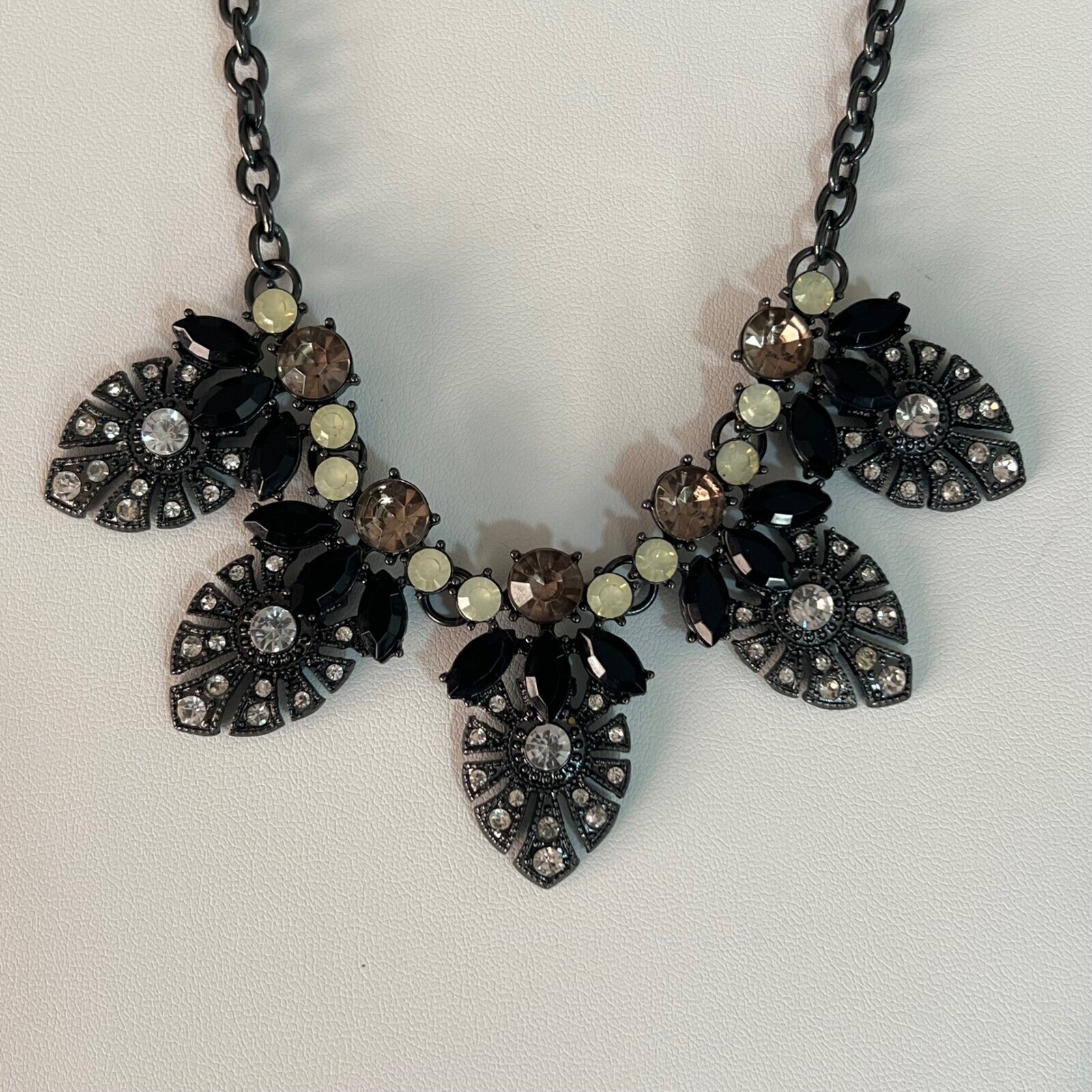 Statement Necklace Rhinestone Bib Necklace Party Jewelry 28 in Black