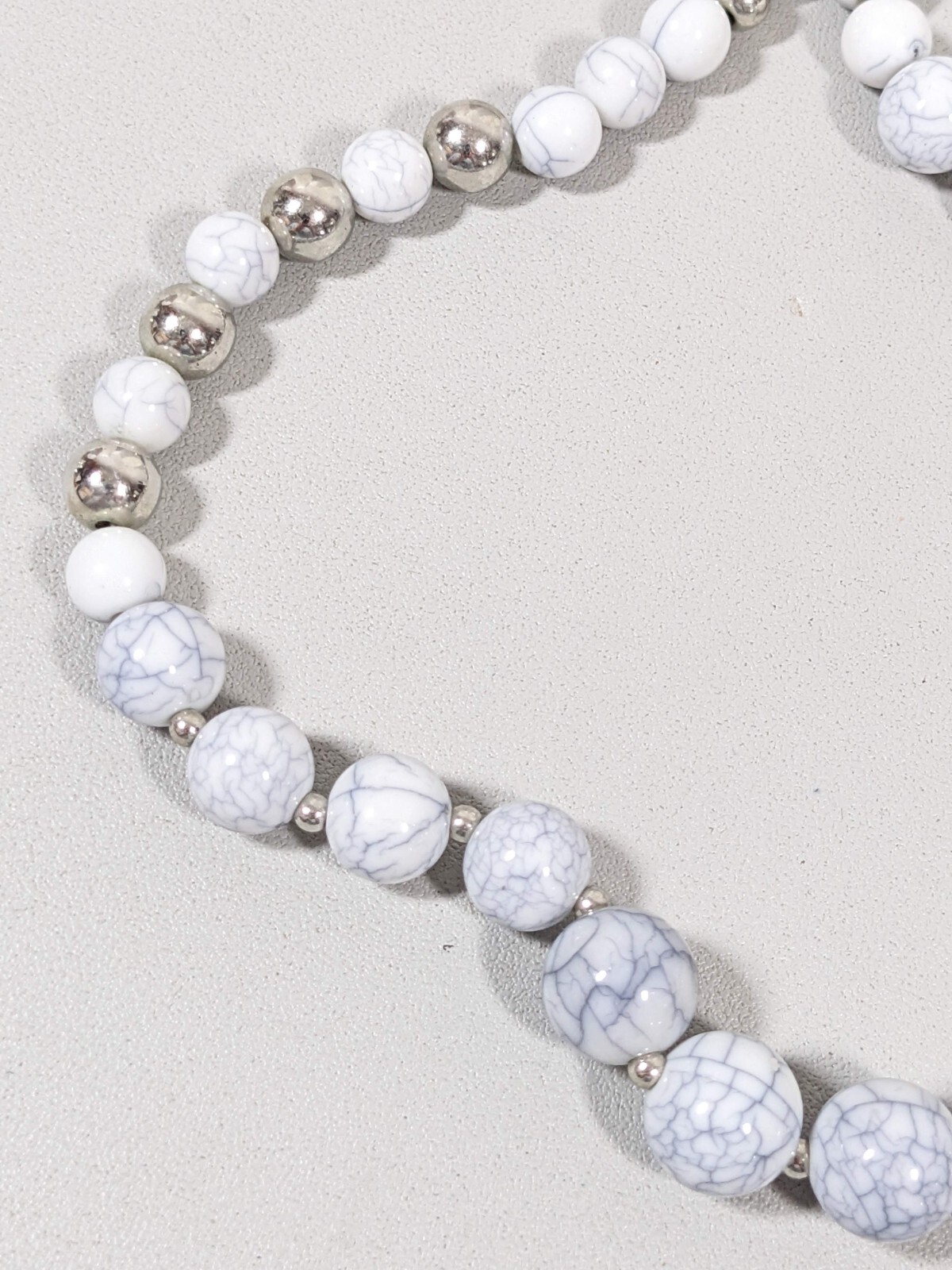 Charming Charlie Gray White Beaded Double Layered Statement Necklace 18.5 in