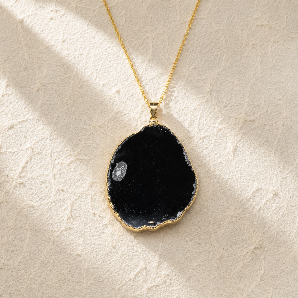 Natural Black Quartz Geode Druzy Necklace | Handcrafted Unique Irregular Pendant
