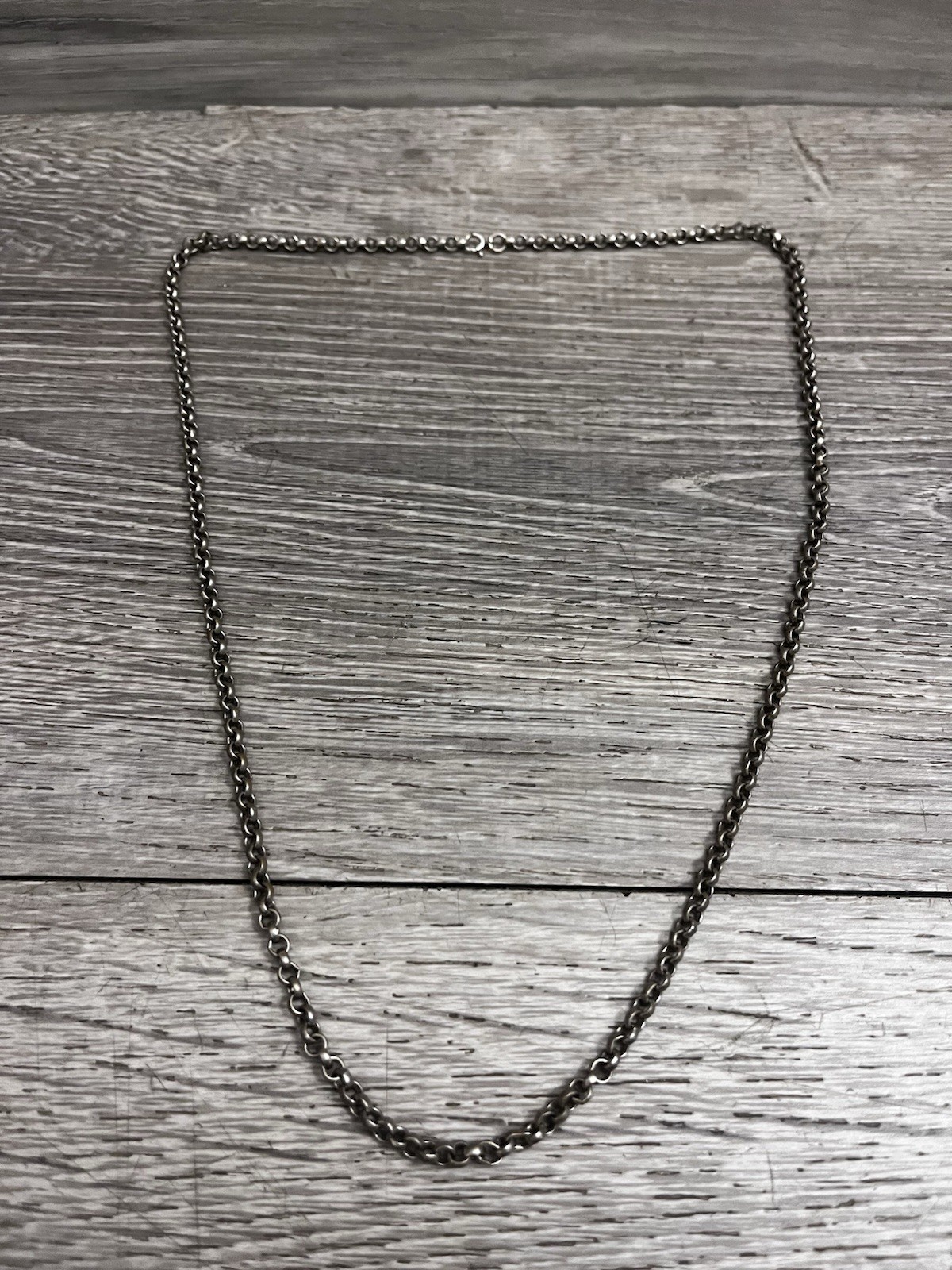 Silver Tone Round Link Chain Necklace 24”