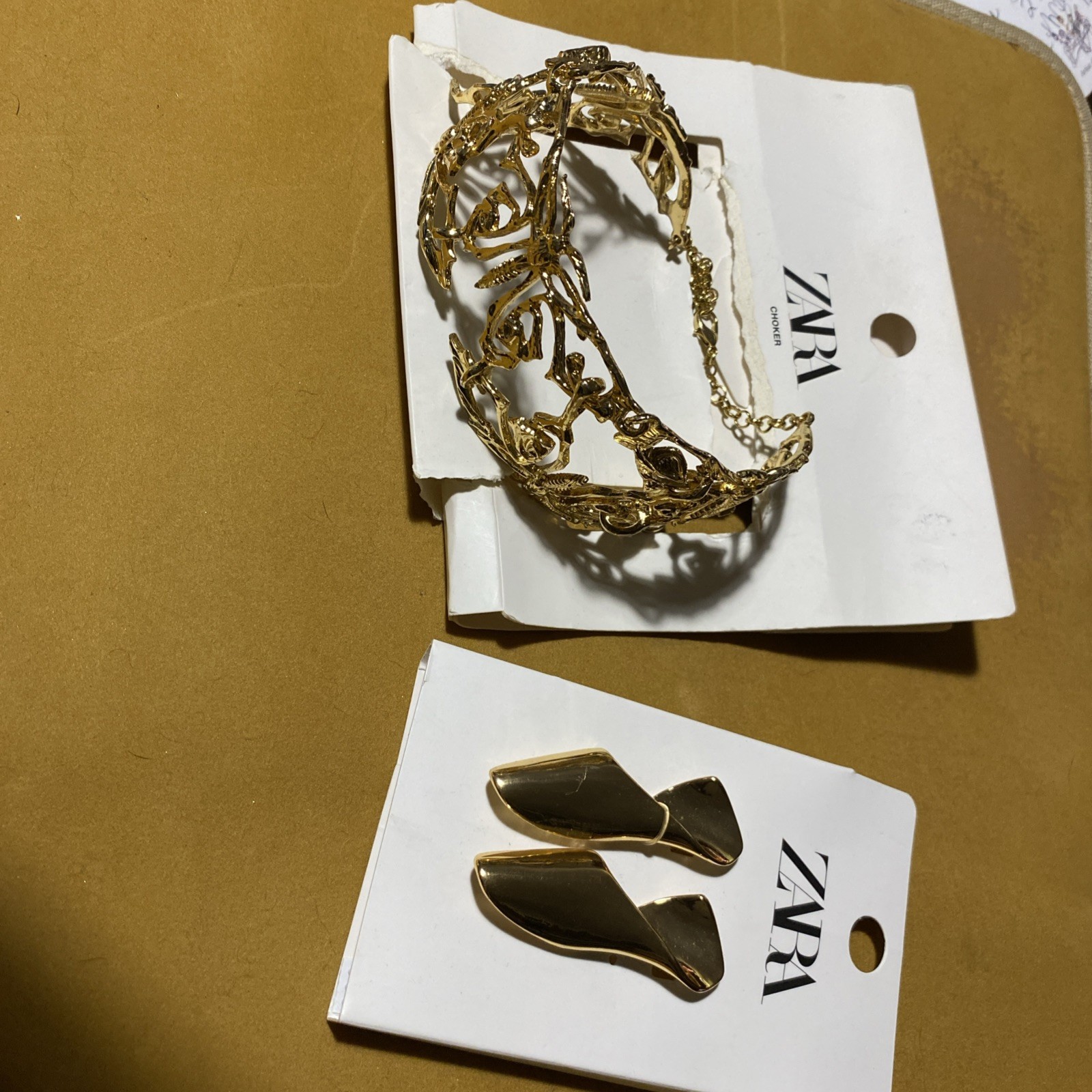 Zara Bold Statement Chunky Necklace Collar Choker Earrings Set Gold Twisted New