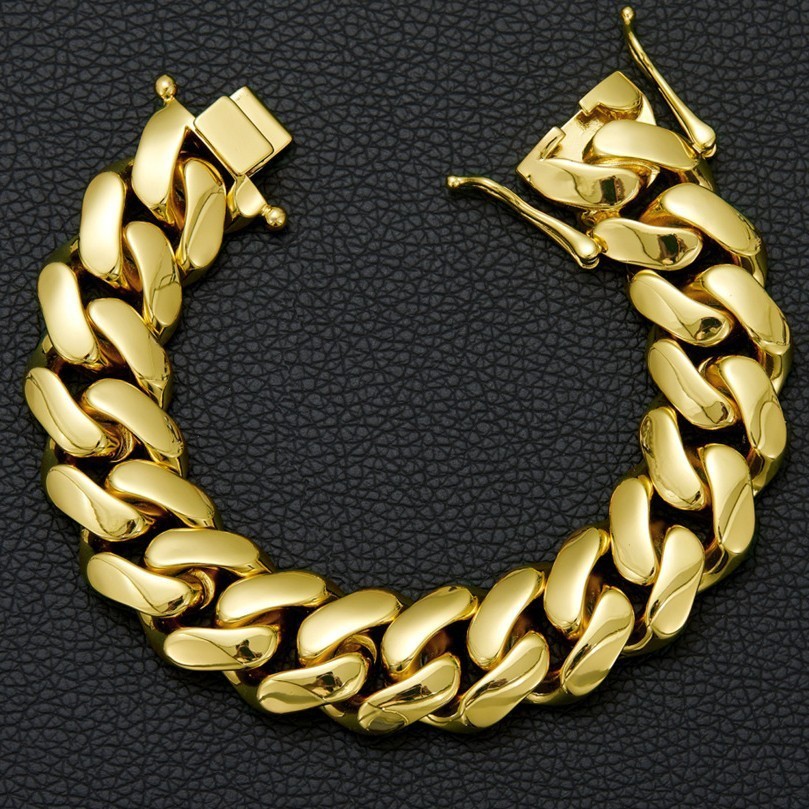 10-22MM Stainless Steel 18K GP Miami Hip Hop Cuban Chain Necklace Bracelet