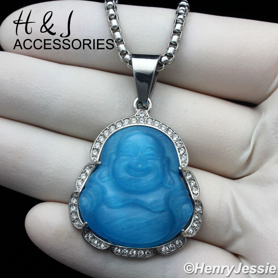 18″-36″Stainless Steel 3mm Silver Box Chain Light Blue Rhinestone Pendant*AP117