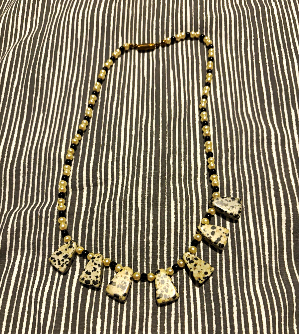 Stone Effect Black & Cream Necklace with Square Charm Pendant Dangles