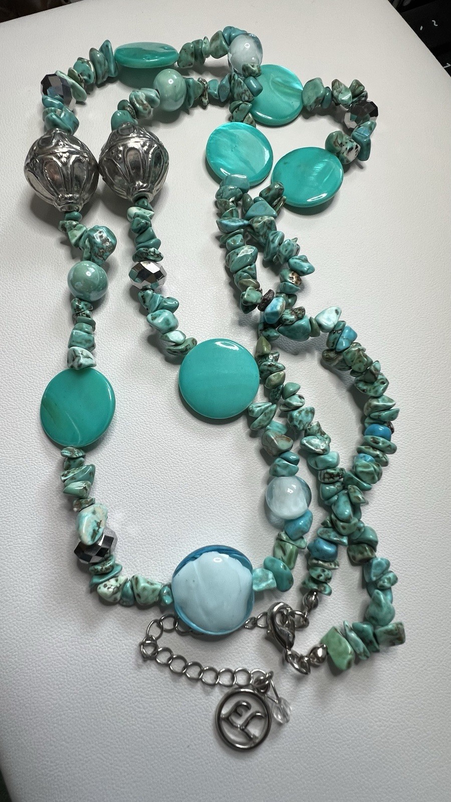 Erica Lyons Faux Turquoise/Glass/Metal Necklace Blue/Silver Tone Lobster Clasp