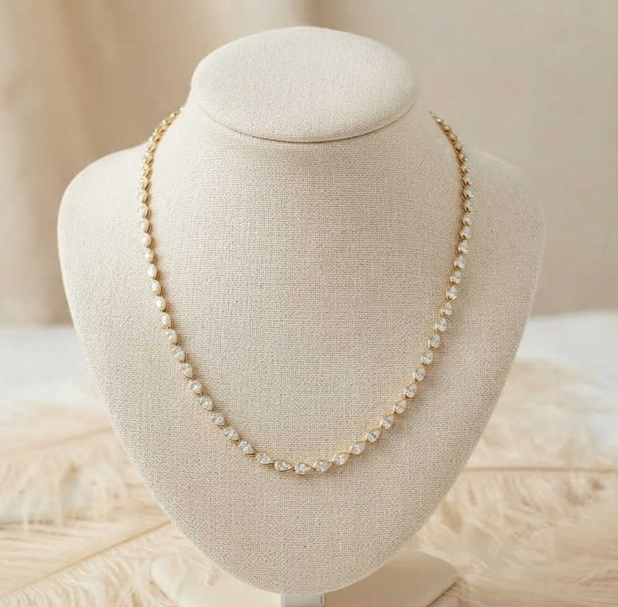 Natural Moissanite Pear Gold Tone Bezel Set Women Necklace 925 Sterling Silver