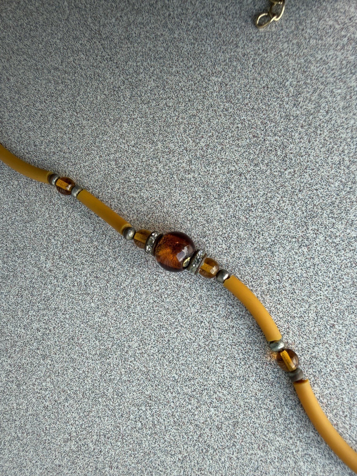 Yellow Cord Murano Glass Bead Necklace Amber Round Center Lobster Extender
