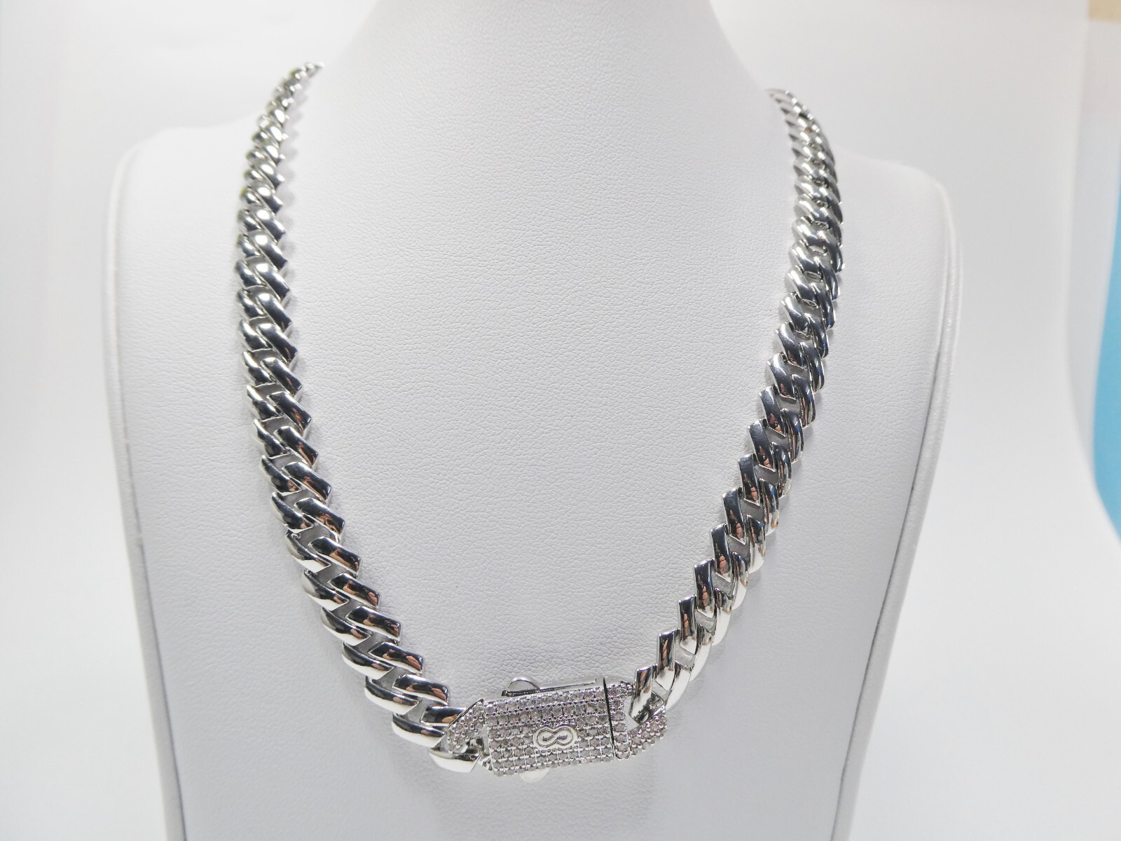 9MM 14K COLOR WHITE GOLD BRASS RHODIUM PLATED MONACO BRACELET/NECKLACE