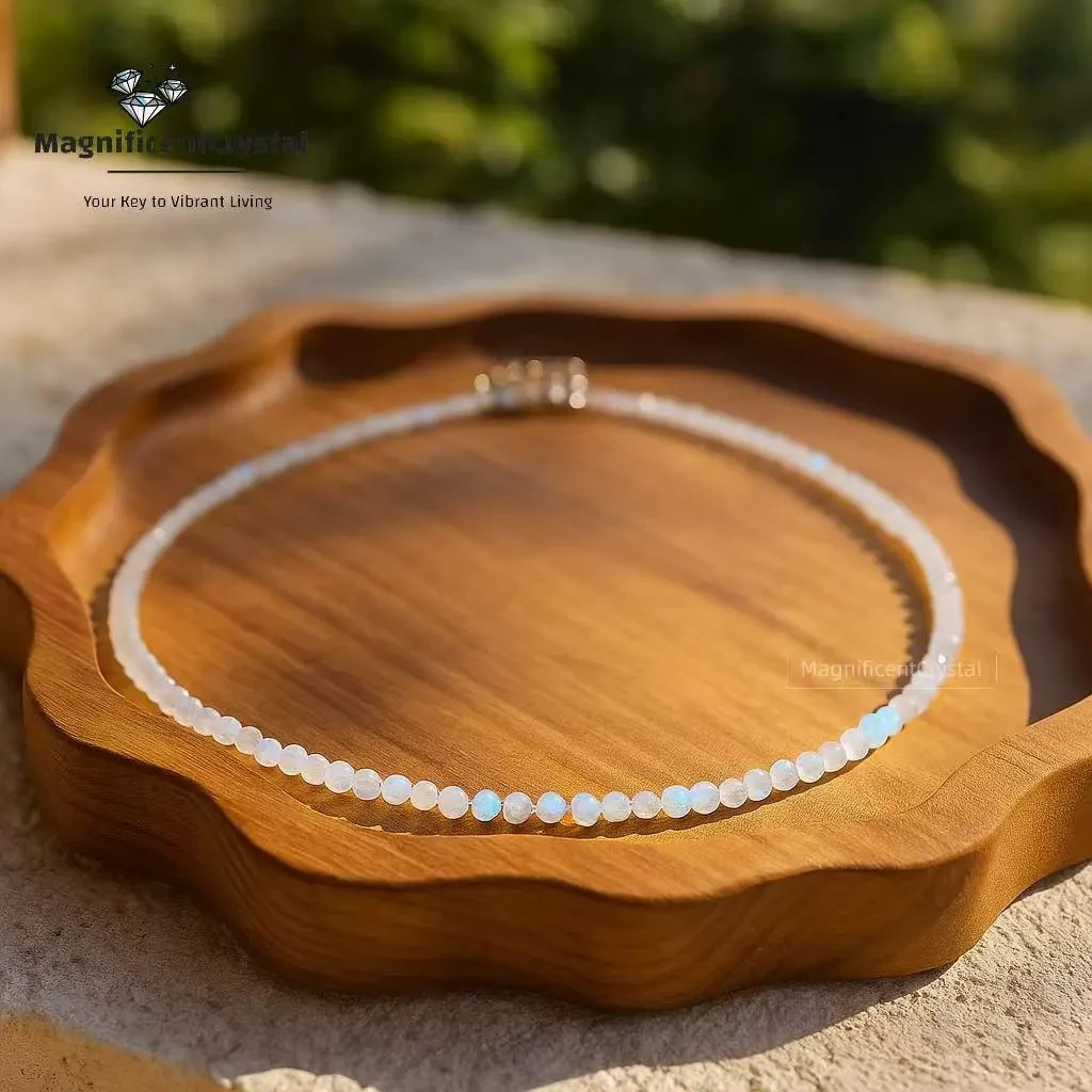 White Moonstone Choker Flashy Glow Crystal Neck Jewelry June Birthstone Spirital