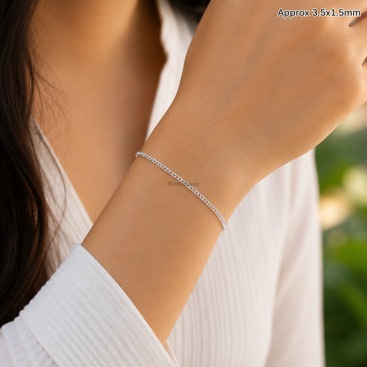 8″ Premium Silver Bonded Curb Chain Bracelet for Men &Women, Lightweight Chain