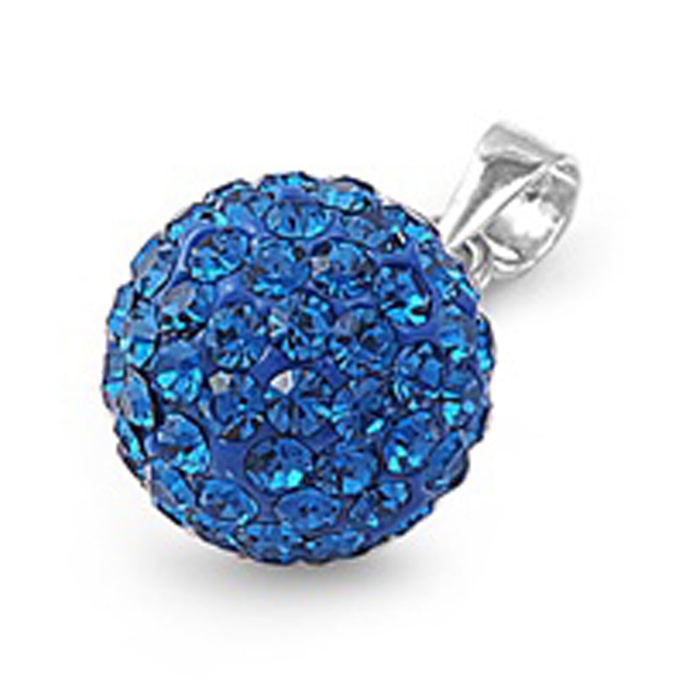 Sparkly Ball Pendant Blue Simulated .925 Sterling Silver Studded Charm