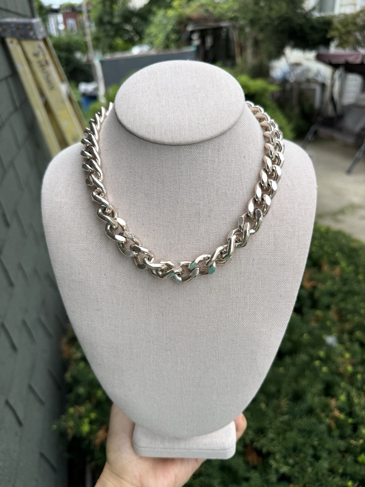 Chunky Silver Tone Curb Link Chain Necklace Heavyweight Statement Choker 48g