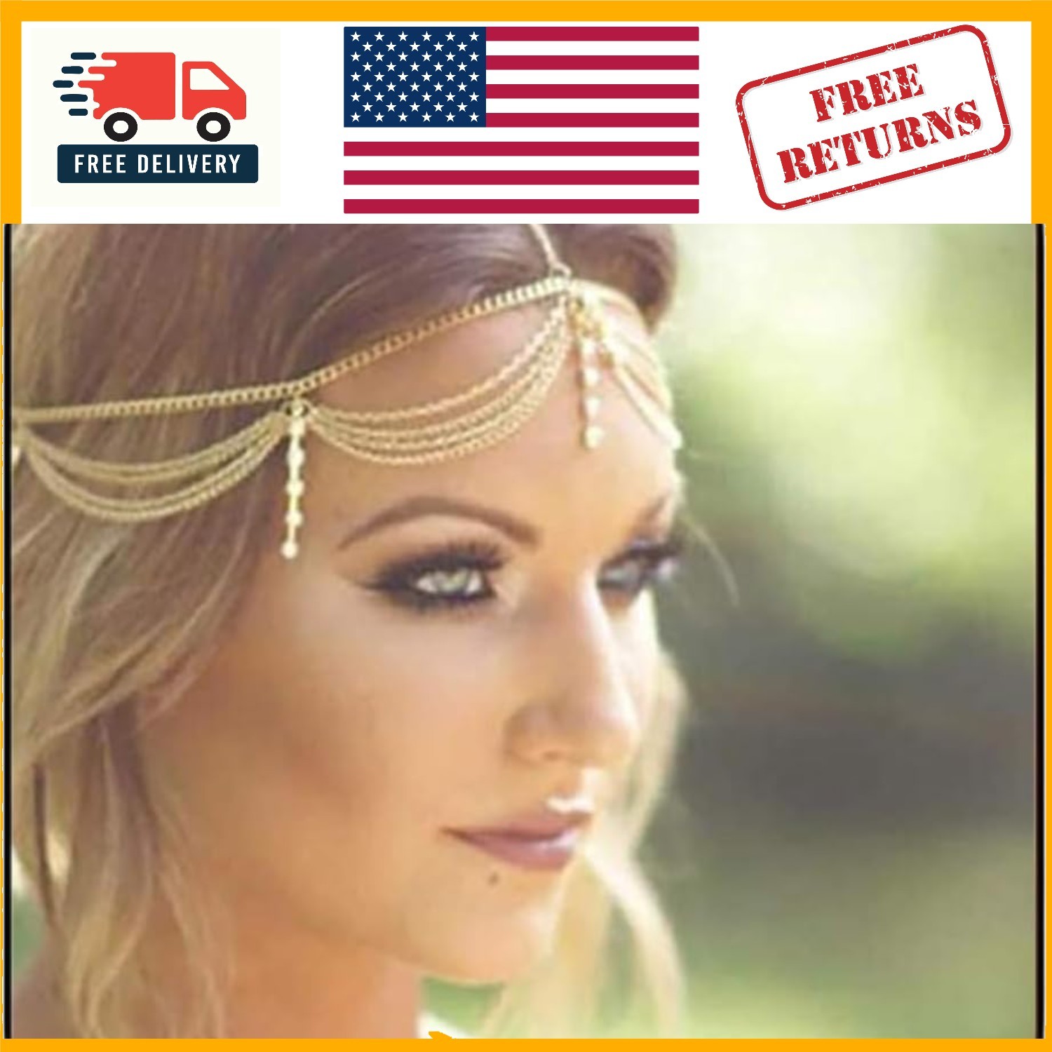 Bohemian Gold Rhinestone Headpiece – Adjustable Jewelry for Special Occasions