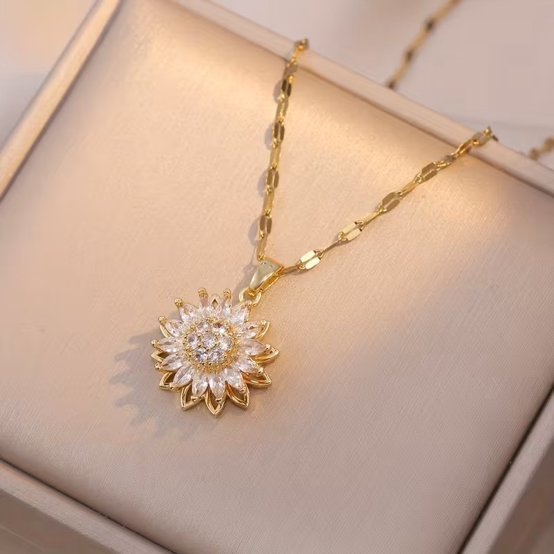 Sunflower Pendant Necklace Rotating Charm Dainty Floral Jewelry Gift For Her