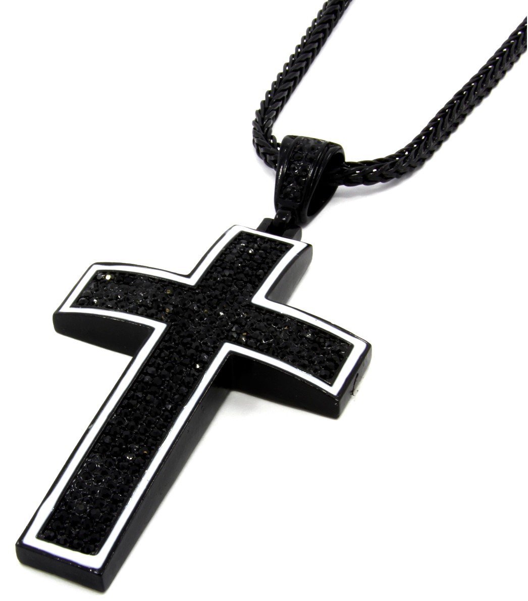 Black Cross Pendant Cubic Zirconia Hip-Hop 36″ Inch Franco Necklace Chain K2