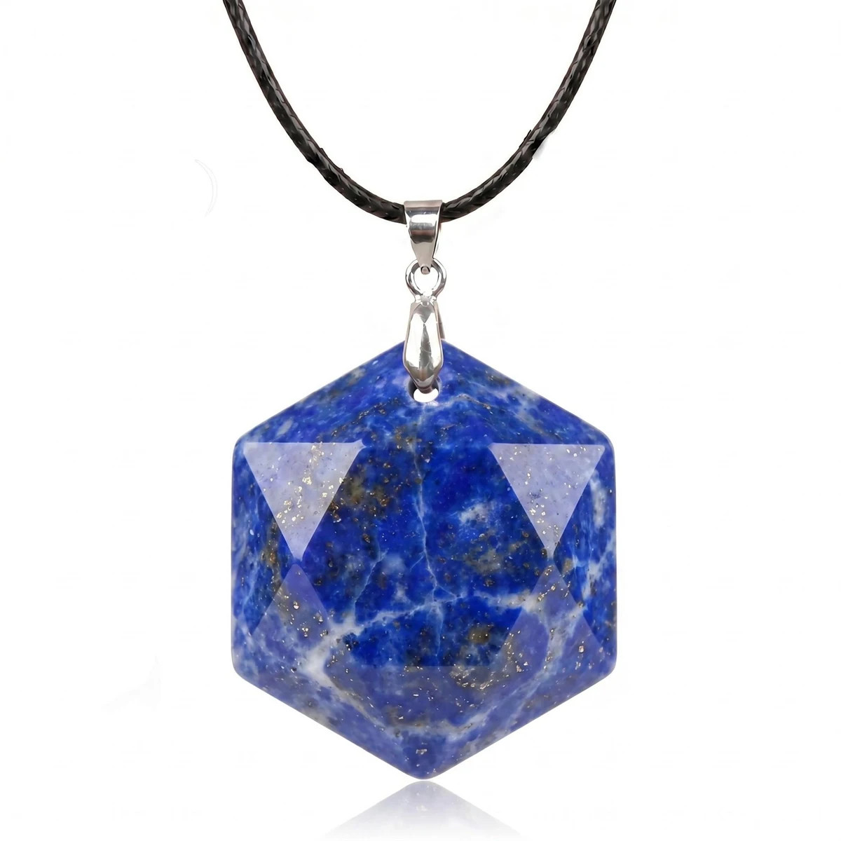 6PCS 22mm Faceted Hexagon Stone Necklace with Black Rope Chain Jewelry Gift