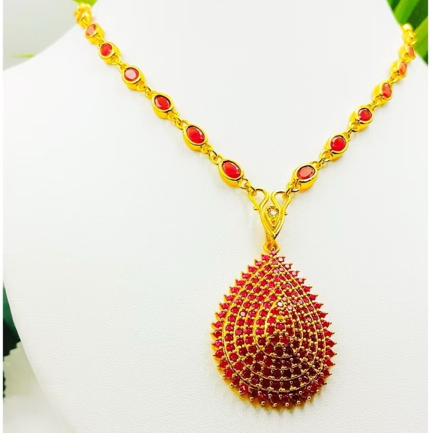 22K 23K 24K Thai Yellow Gold Plated Necklace Pendant Women Girl Jewelry 24 in