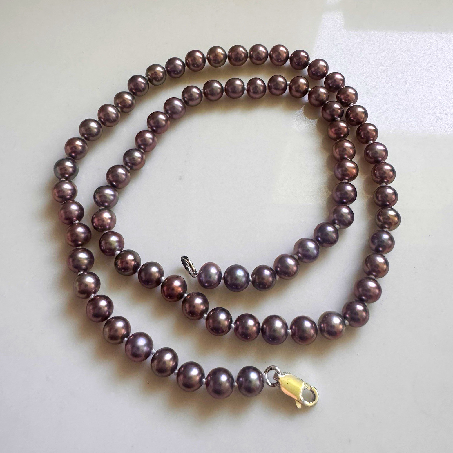 Pearl Beaded Strand Necklace Round Ball/Bead Chain Lobster Clasp