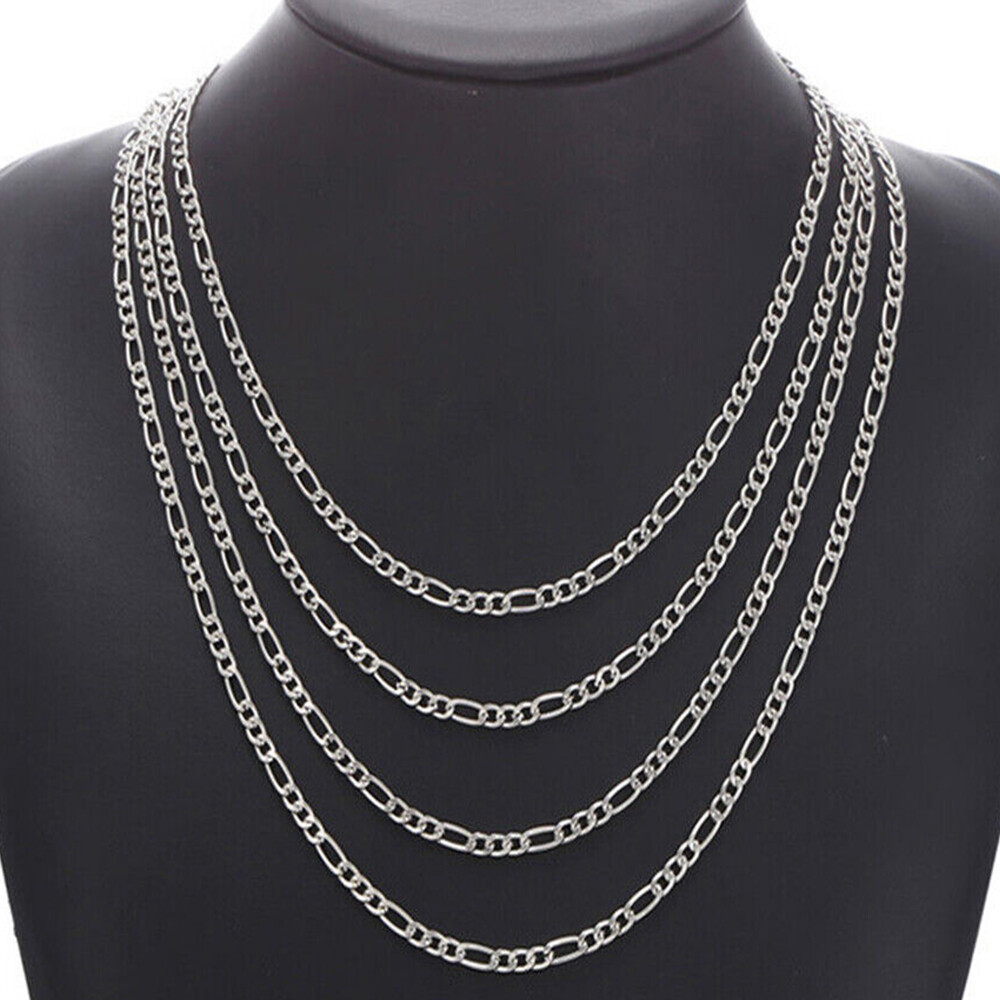 2-5mm Silver/Black/Gold Plated Curb Figaro Rope Box Wheat Chain Necklace 16-30″