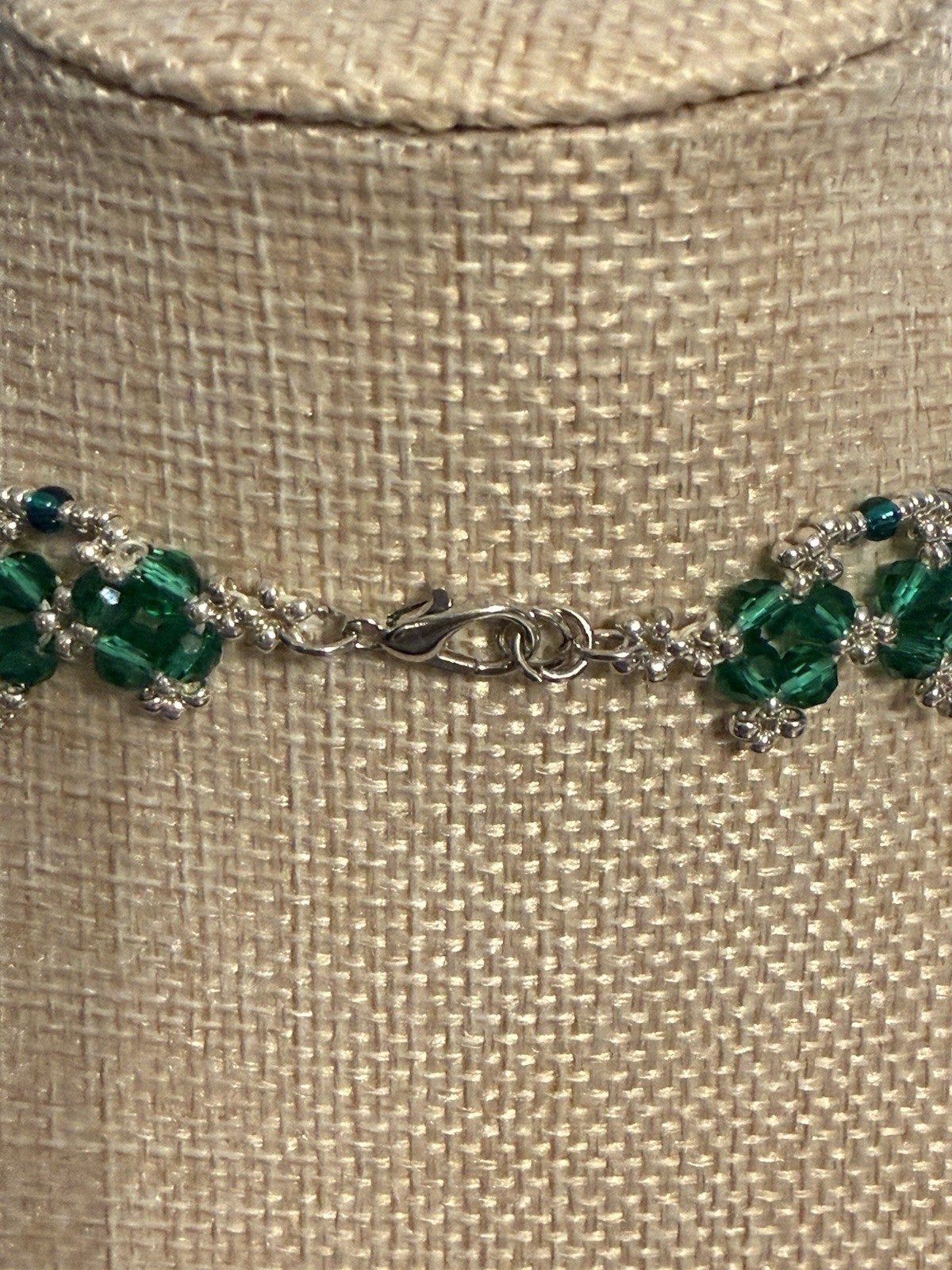 Handcrafted Green Round Crystal Beaded Necklace Bracelet Drop Earring Set