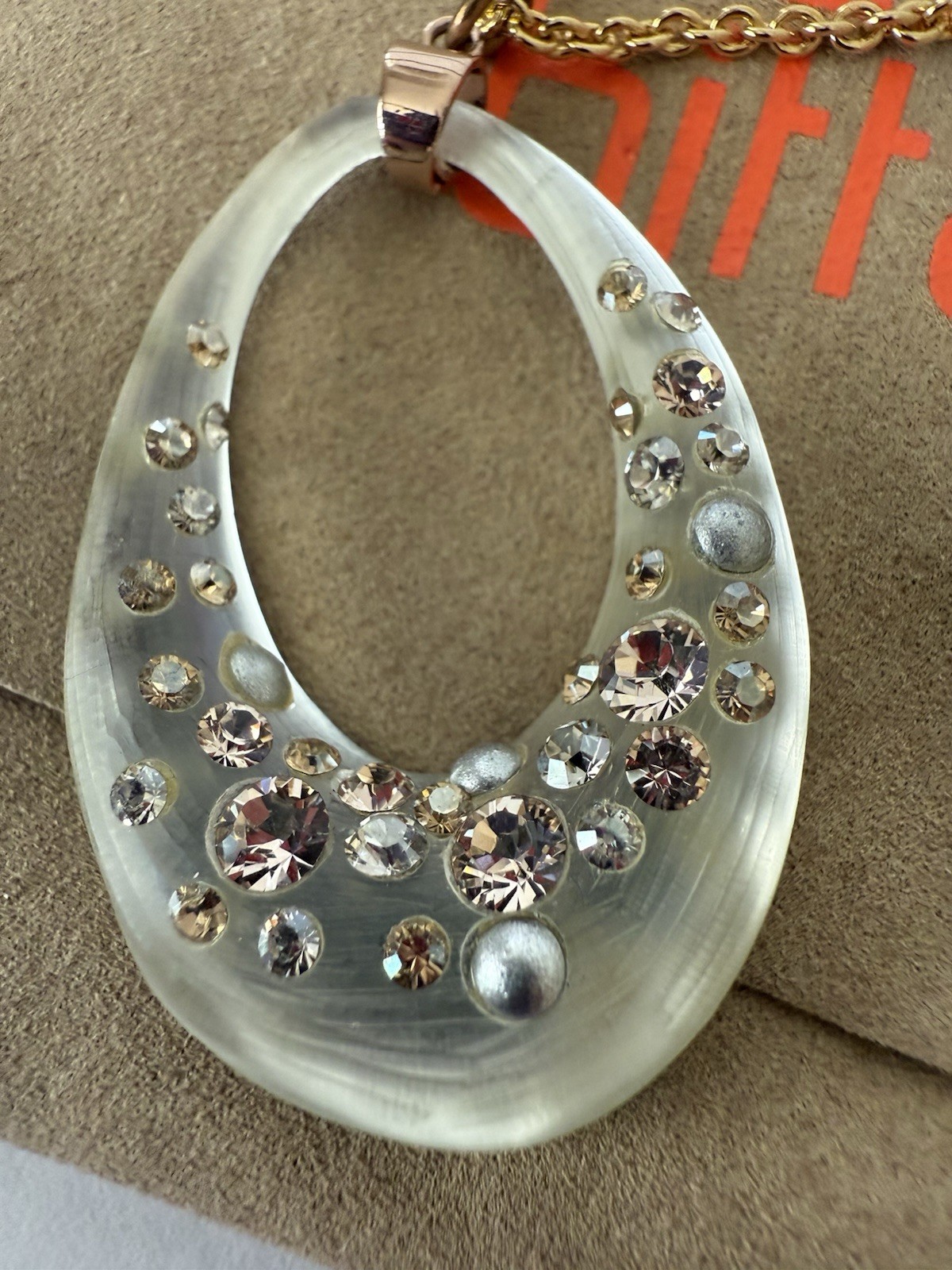 NWT Alexis Bittar Vintage White Lucite & Pink Crystal Gold Tone Necklace