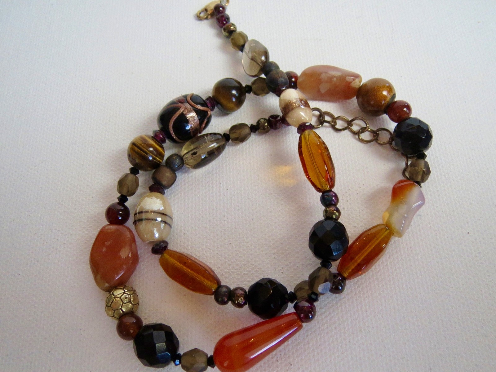 Artisan Created Art Glass Bead, Tiger’s Eye Mixed Materials 16/ 18″ Adj NECKLACE