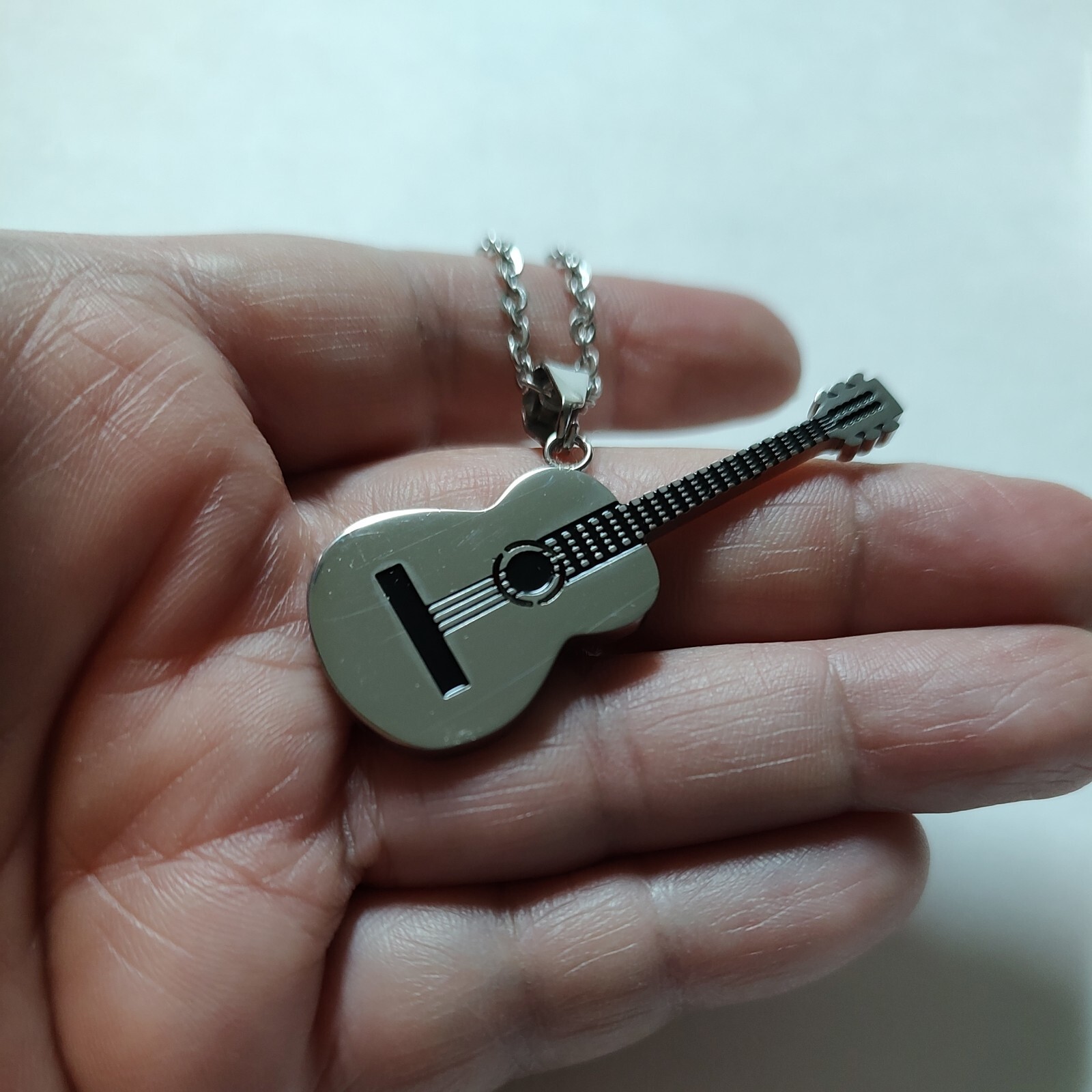 Silver Acoustic Guitar Pendant Chain Necklace Stainless Steel music rock Dad