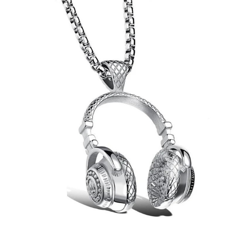 Music Headphones Pendant Necklace For Men Hip Hop Rock Couple Personalized.