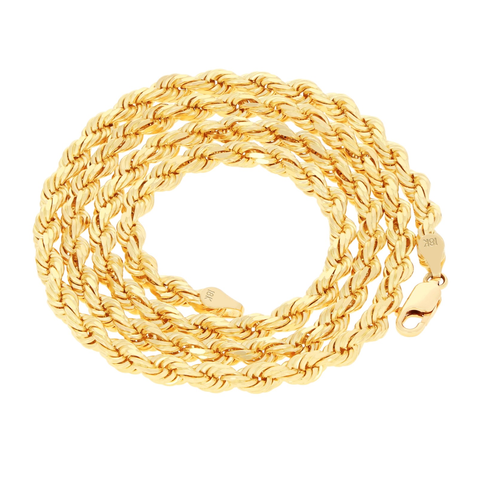 18K Yellow Gold Diamond Cut Rope Chain 5mm NecKlace Mens Womens 26″