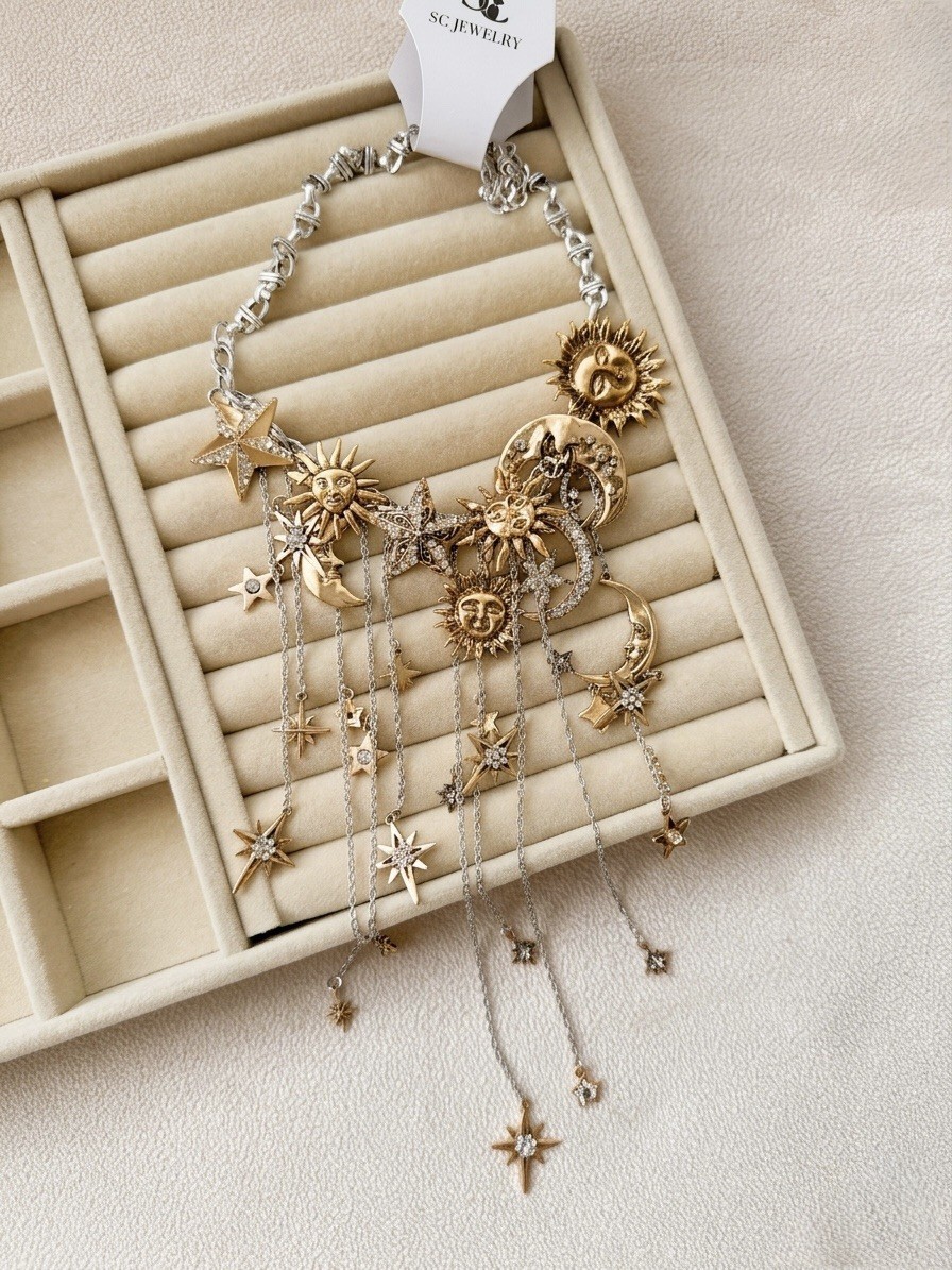 ZARA STYLE METAL MOON AND STAR CHOKER NECKLACE