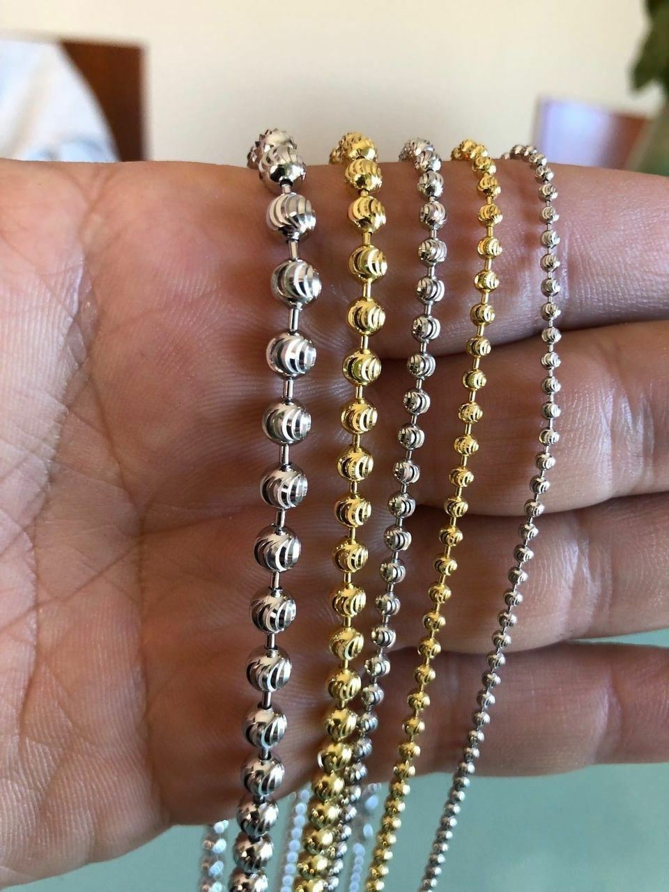 Ball Moon Chain SOLID 925 Silver 14k Yellow Gold Plated Hip Hop Cut Men Women