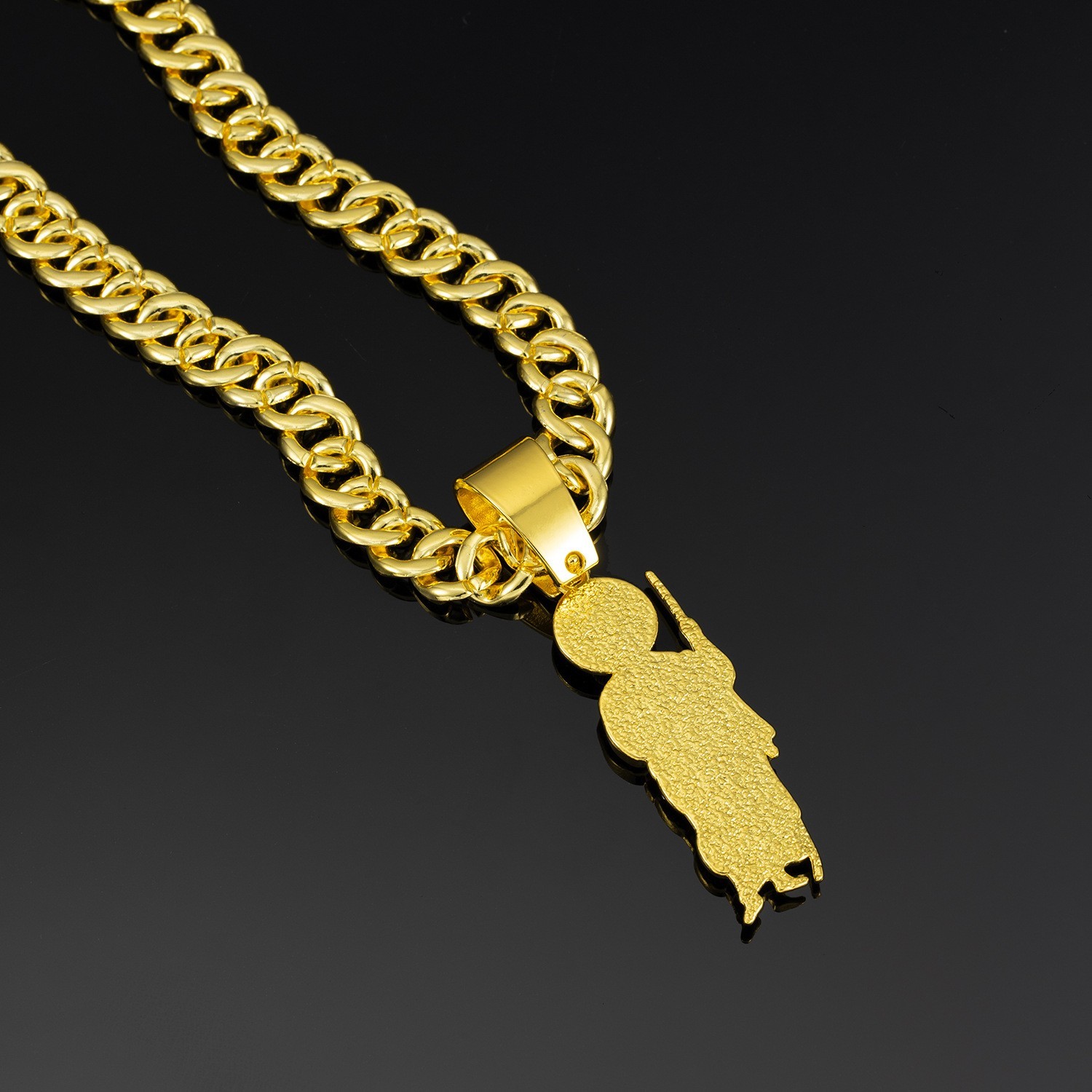 Hip hop Zinc Alloy Rhinestone Religious Portrait Pendant Cuban Chain Necklace