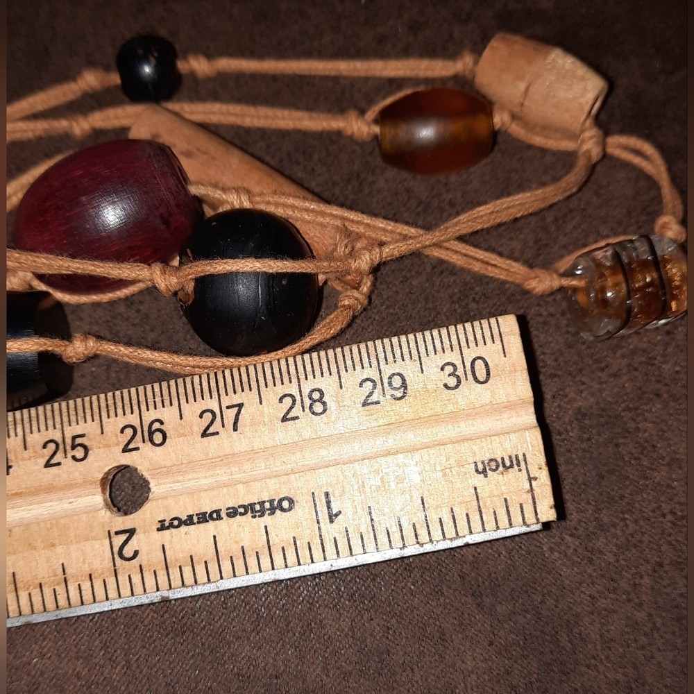 long wood, Art glass indonesian style cord Station Boho Beaded necklace
