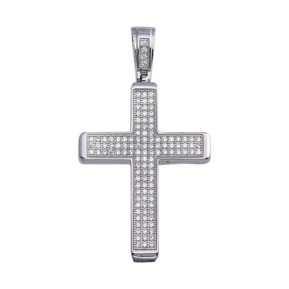 Rhodium Plated 925 Sterling Silver CZ Box Cross Hip Hop Christian Pendant