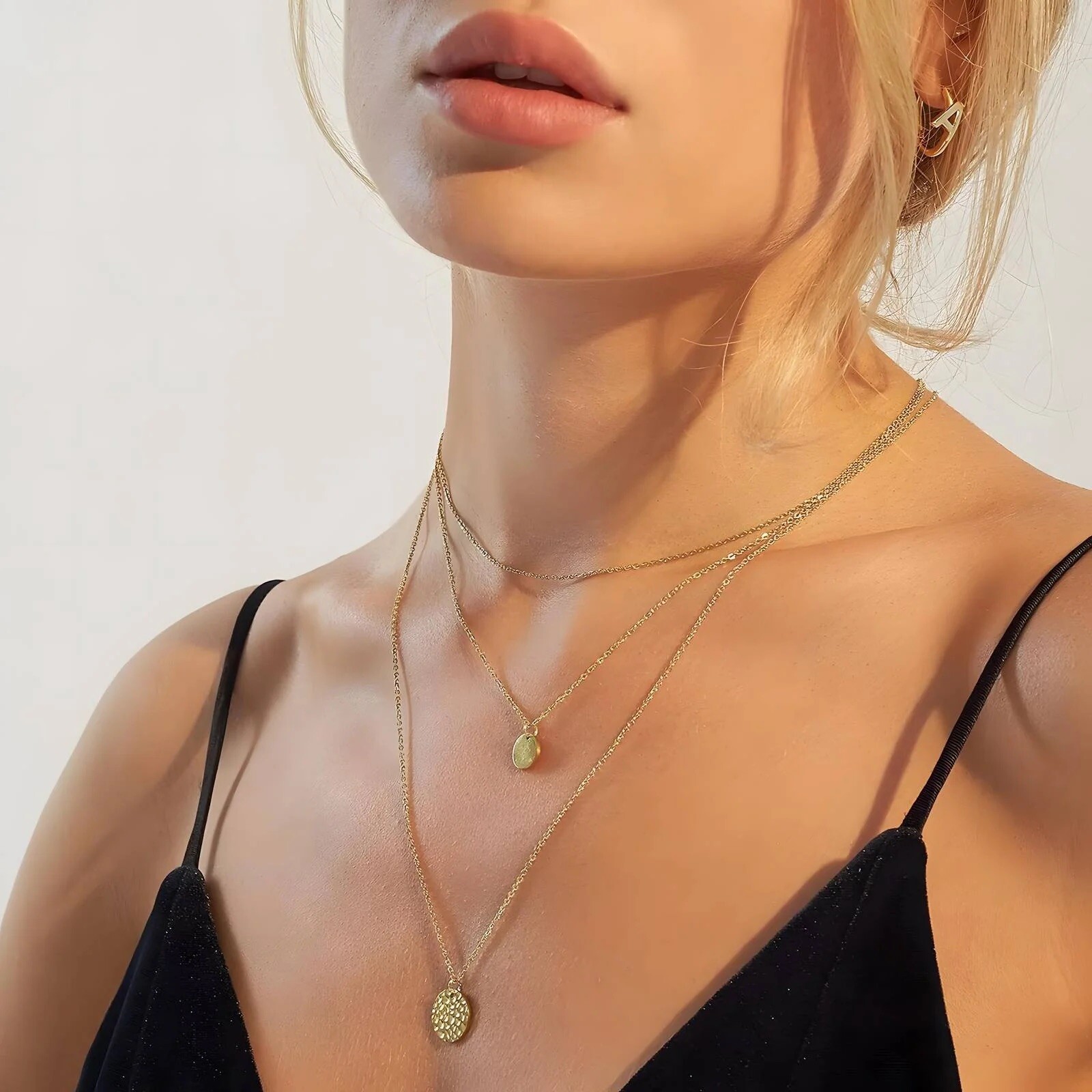 / of 2 18K Gold Plated Waterproof None Tarnish 3 Layer Necklace Trendy
