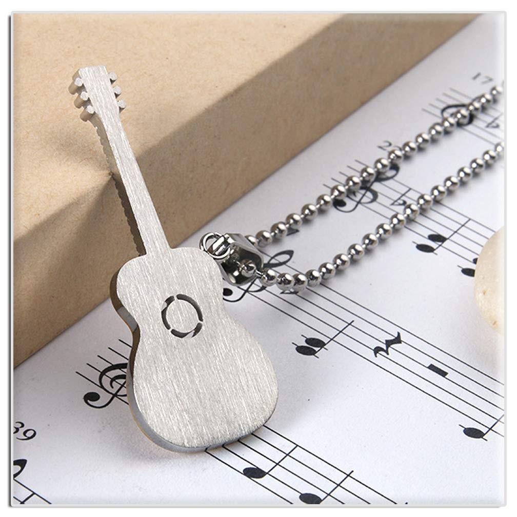 Punk Rock Music Style Titanium Steel Guitar Pendant Necklace 24″ Box Chain