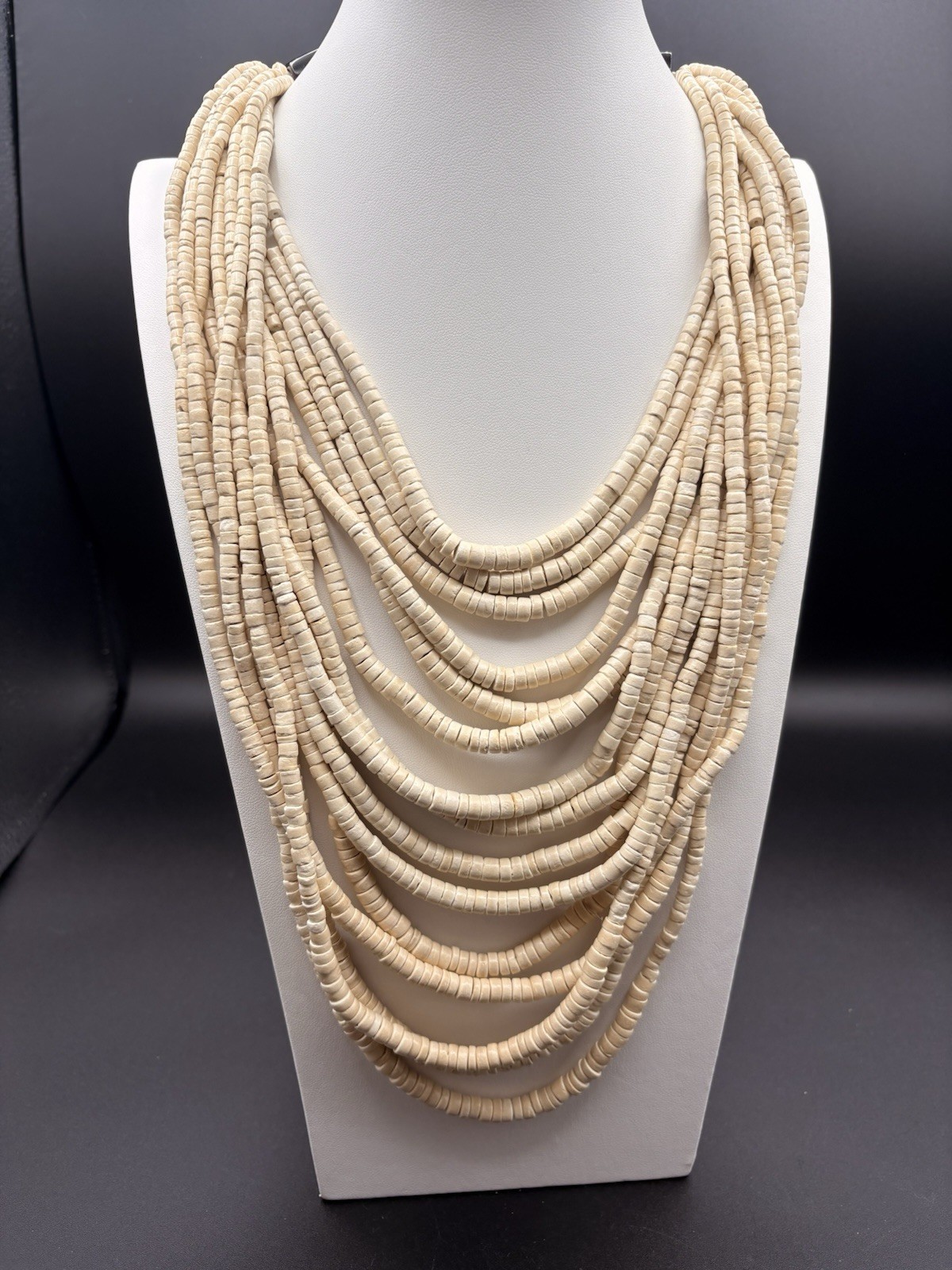 Natural Beauties 15-Strand Coconut Shell & Horn Beaded Necklace Ivory Hook
