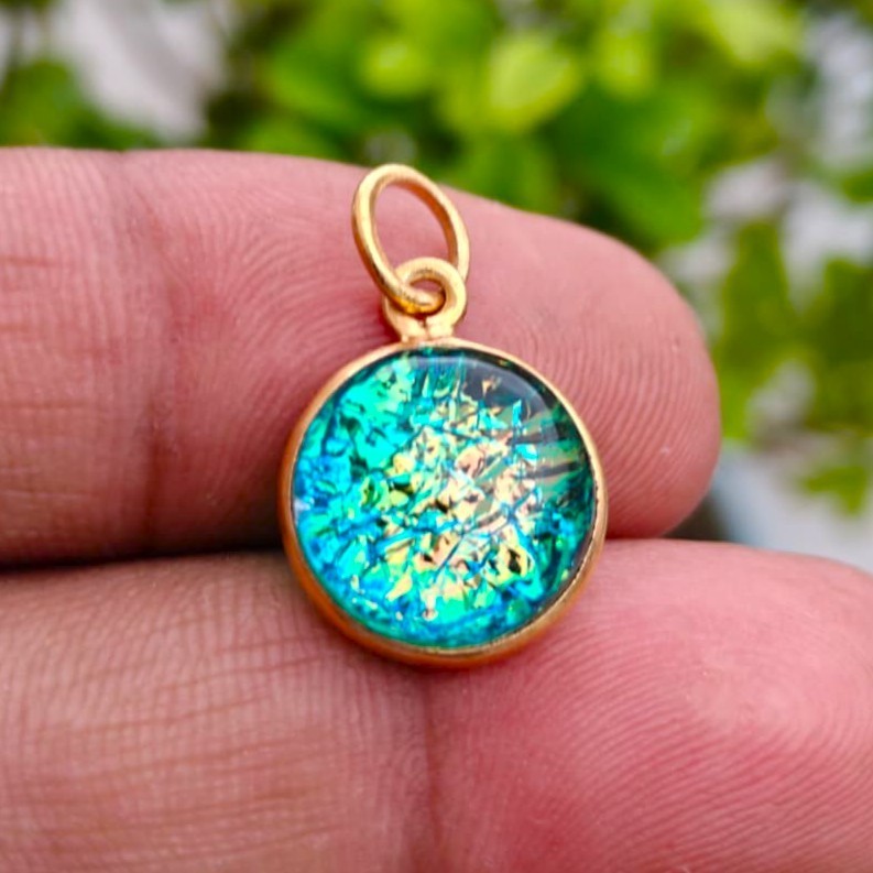 Synthetic Green Doublet Gemstone Pendant 925 Sterling Silver Gold Plated Jewelry