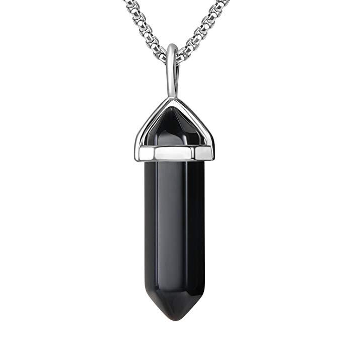 Crystal Gemstone Necklaces Energy Healing Hexagonal Stone Pendant for Men Women