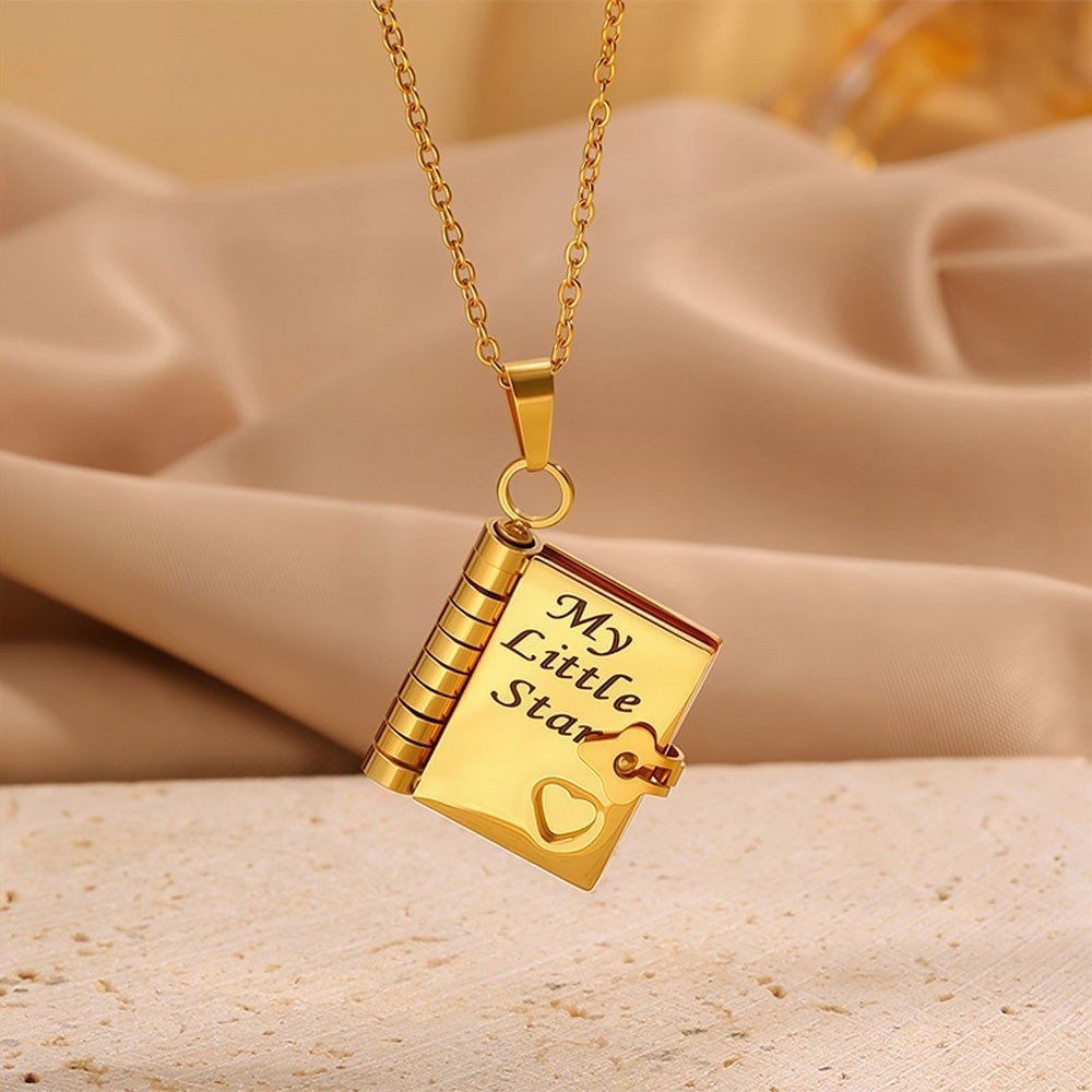 My Little Star Book Pendant Necklace for Daughter Open Pages Engraved Letter