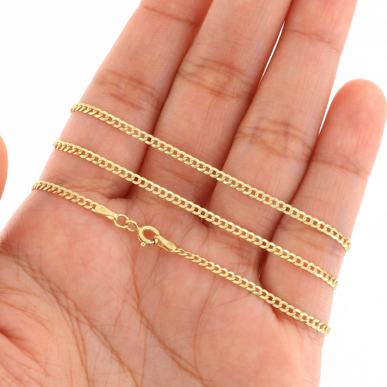 14K Yellow Gold 2mm Solid Curb Cuban Chain Link Mens Womens Necklace 22″