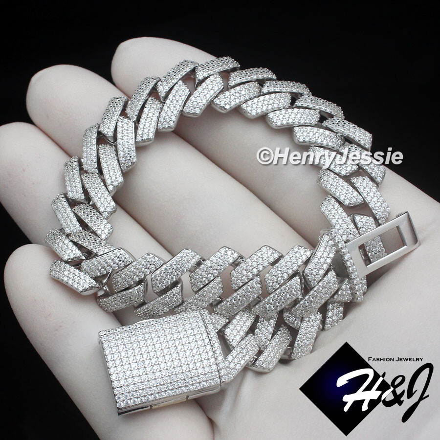 18″-24″MEN SOLID 925 STERLING SILVER 12MM ICY CZ MIAMI CUBAN CURB NECKLACE*SN21