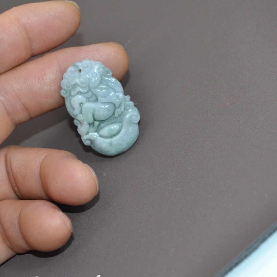 Natural Burmese jade hand-carved male and female amulet horse pendant necklace