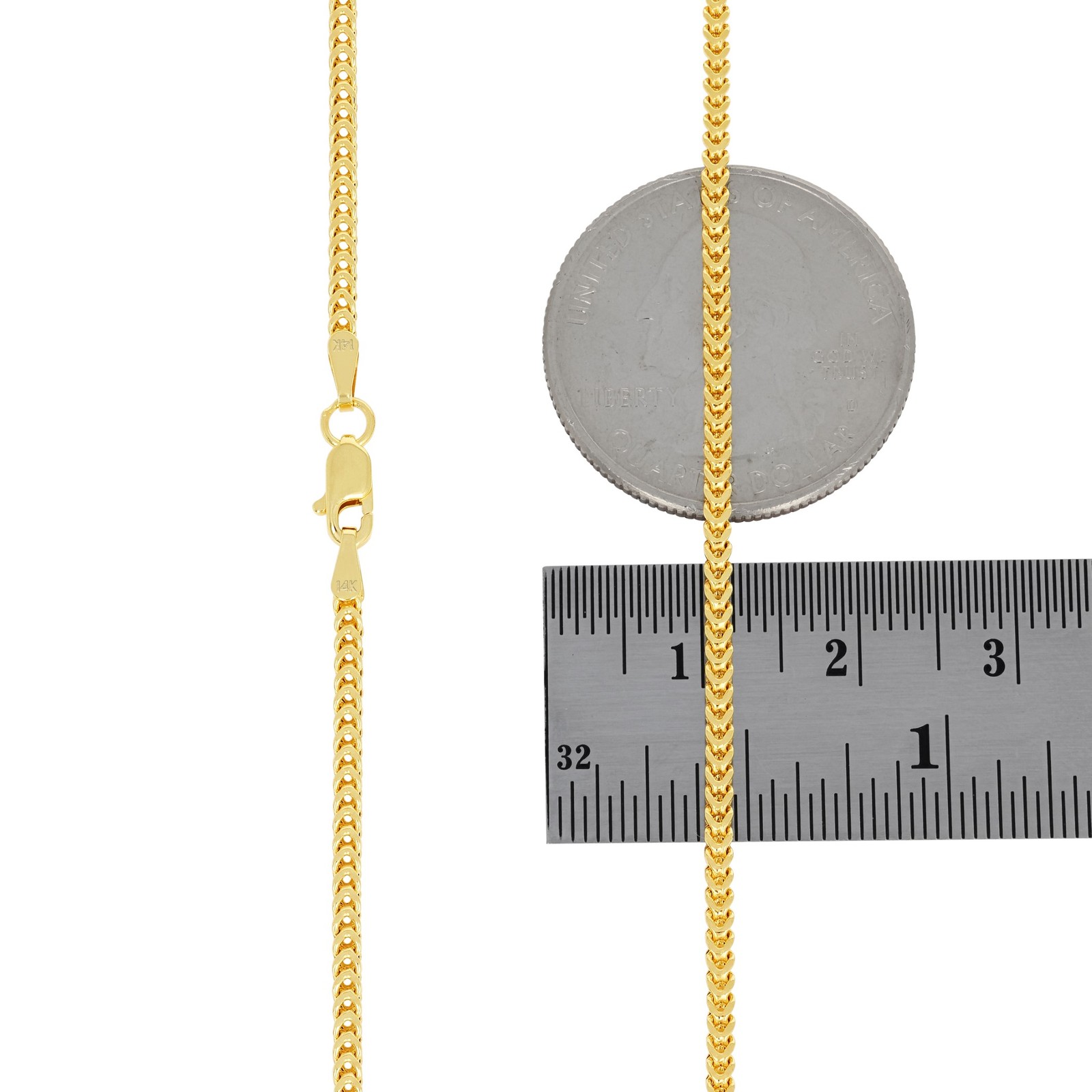 14K Yellow Gold 2mm Franco Box Wheat Foxtail Chain Necklace Mens Womens 16″- 24″
