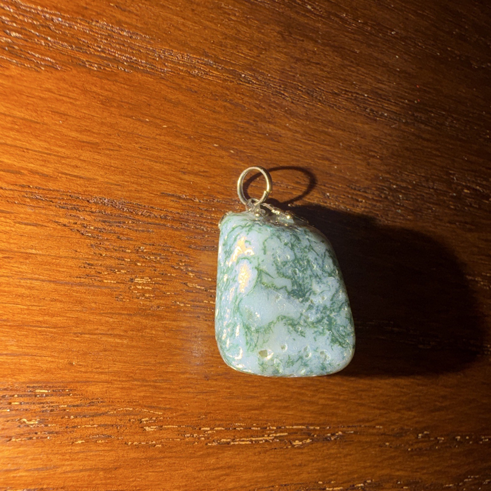 Green White Jasper Rectangle Charm Pendant w/ Bail 1 Gemstone No Chain