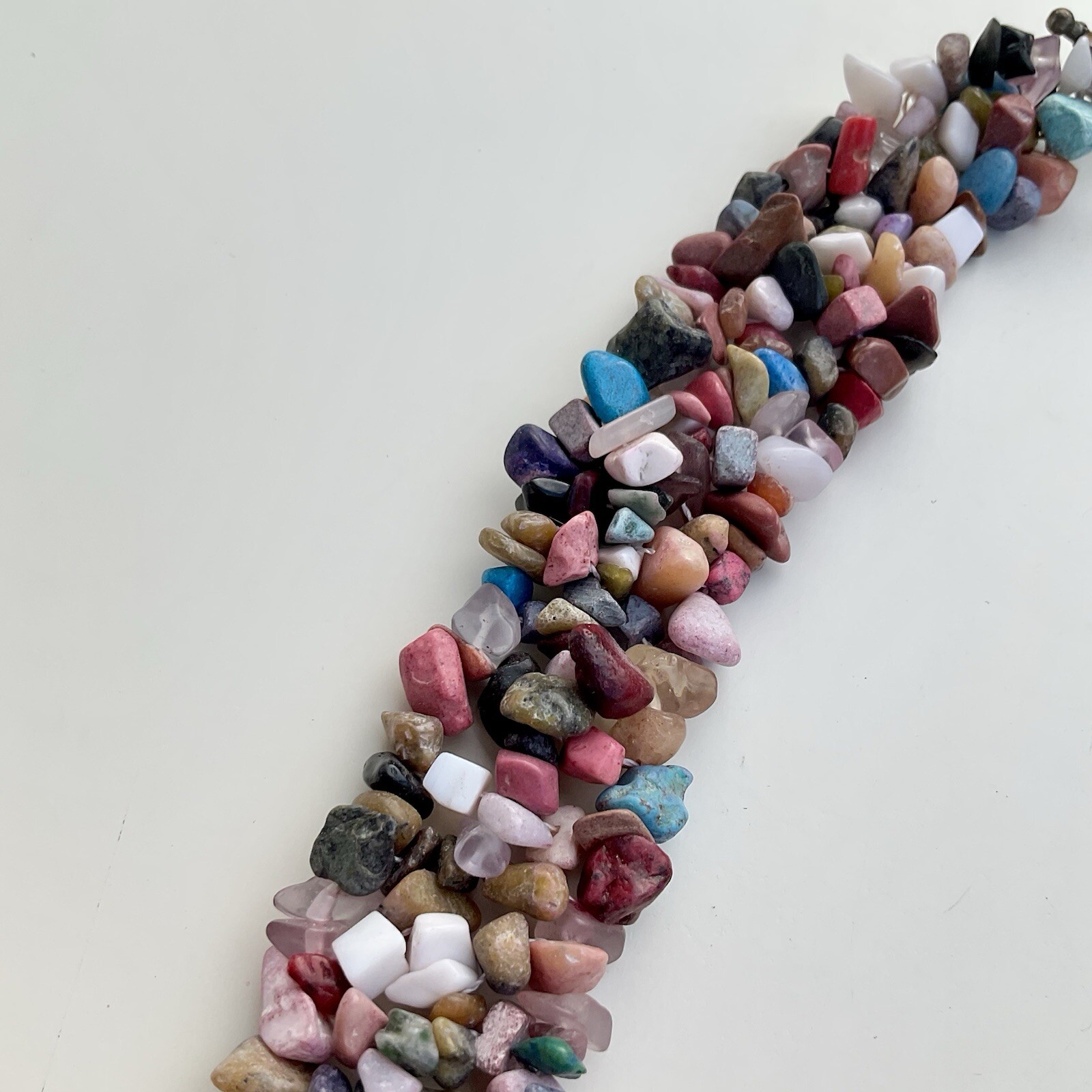 Handcrafted Multicolor Chipped Gemstone Collar Statement Necklace, 17 Inches