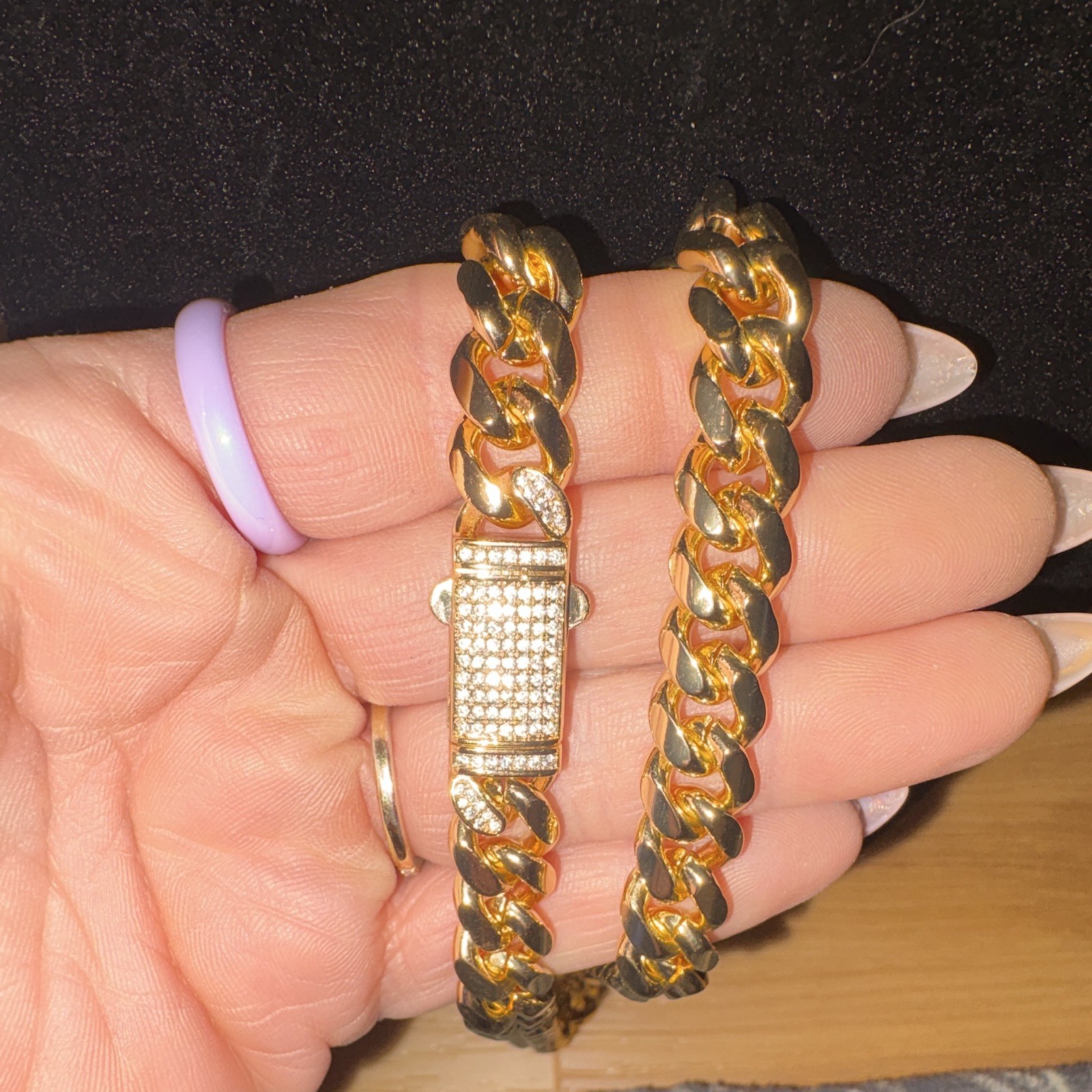 18k Gold Filled Cuban Link Chain Necklace Pavé Simulated Diamond Box Clasp