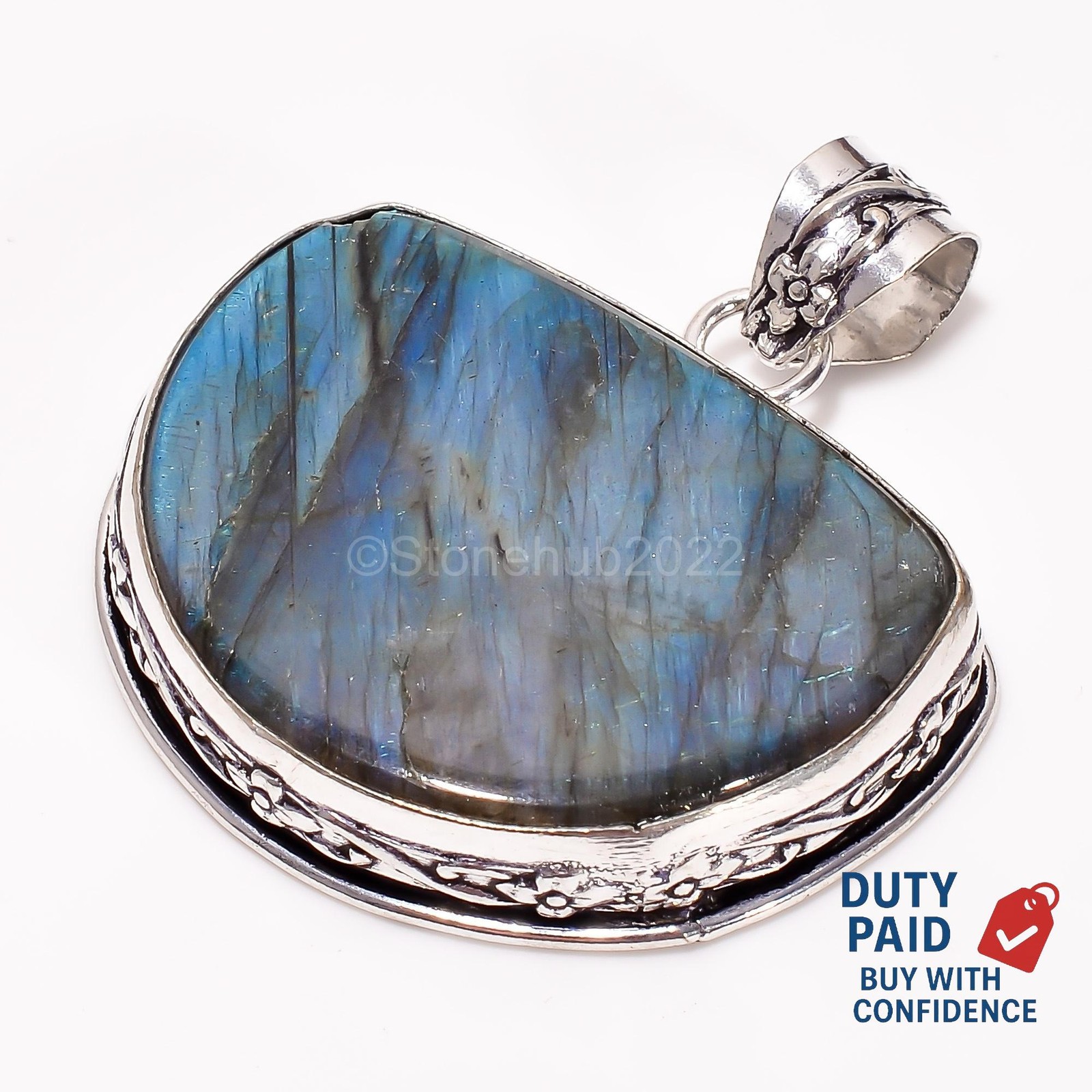 925 Silver Natural Labradorite Daughter Anniversary Channel Set Pendant Jewelry