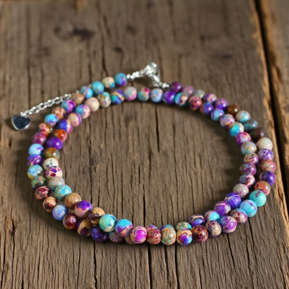 Natural Galaxy Sea Sediment Jasper Choker Minimalist Rainbow Stone Necklace