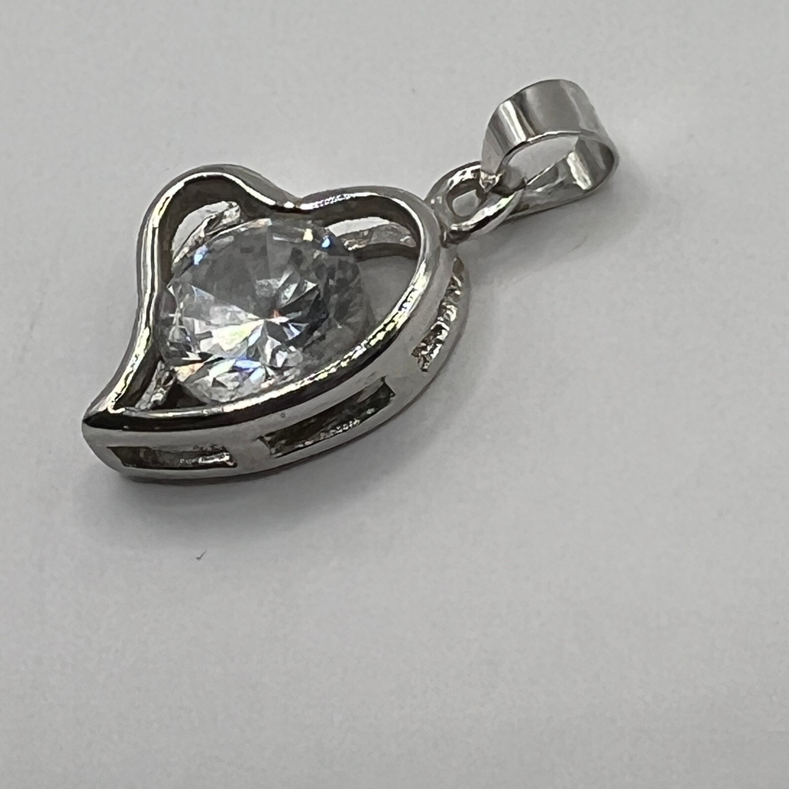 Crystal Heart Pendant Gold Filled Floating Heart Large Center Stone